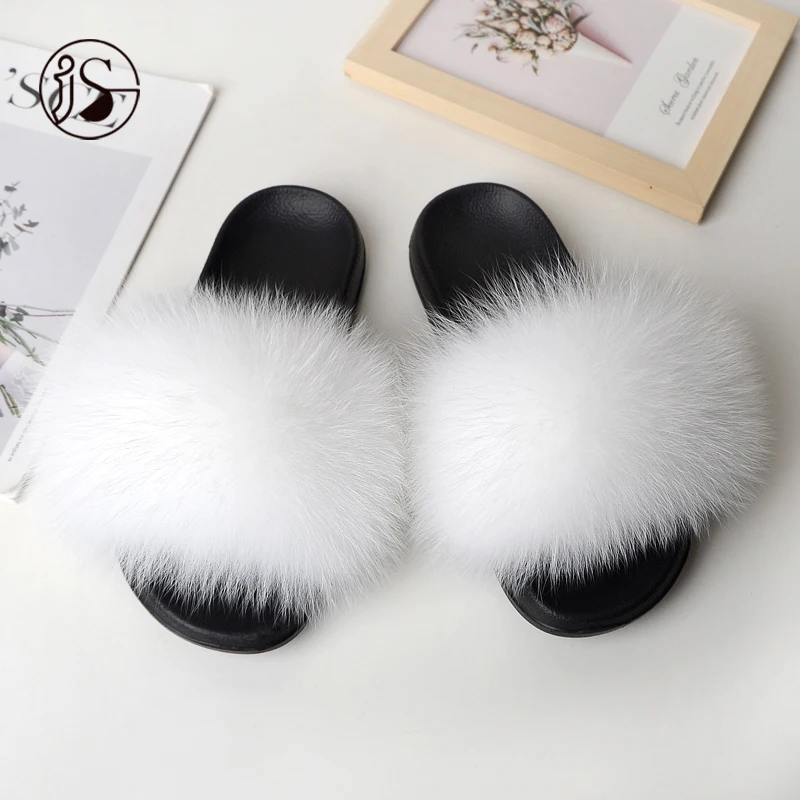 

Women slippers fox fur furry slippers colorful fur slides soft and warm slides high-end genuine lady fox fur slipper, Picture