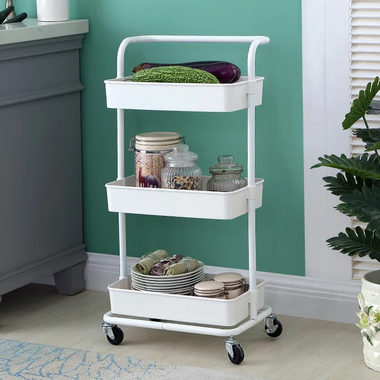 

Direct factory manufacture 2-Tier Rolling Storage Cart with Handles plastic kitchen storage shelf cart factory