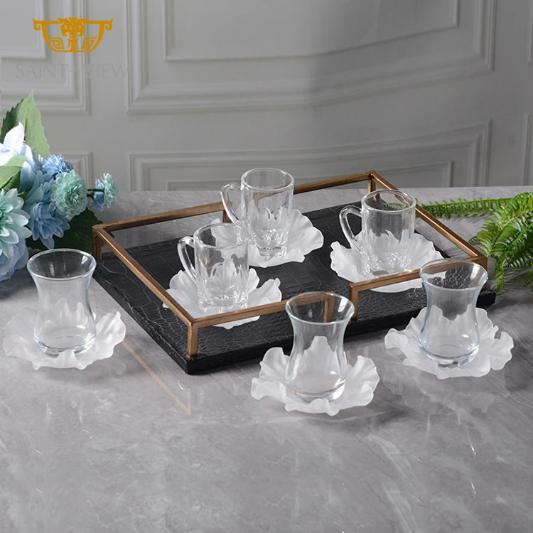 

Handmade Mini Arabic Crystal Coaster Glass Coffee Tea Cup Set for Home Tableware