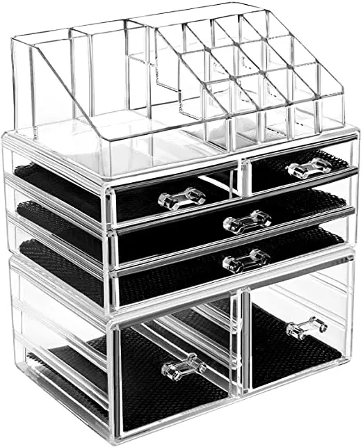 

HBlife Makeup Organizer 3 Pieces Acrylic Cosmetic Storage Drawers and Jewelry Display Box Clear