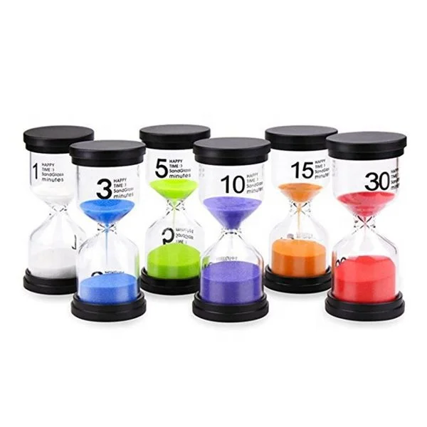 

1/3/5/10/15/30 Minutes Clock Hourglass Sandglass Colorful Sand Timer Set of 6 for Games Kids Classroom Home Kitchen (Pack of 6), Multi-color