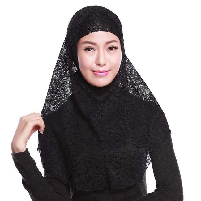 
SE3037 Arabic Islamic Kuwaiti hijab Saudi women plain color whole floral lace hijab polyester muslim scarf 