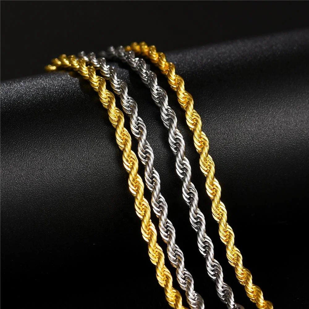 

Hip Hop Indian Gold Plated Twist Nugget Link Chain Necklace