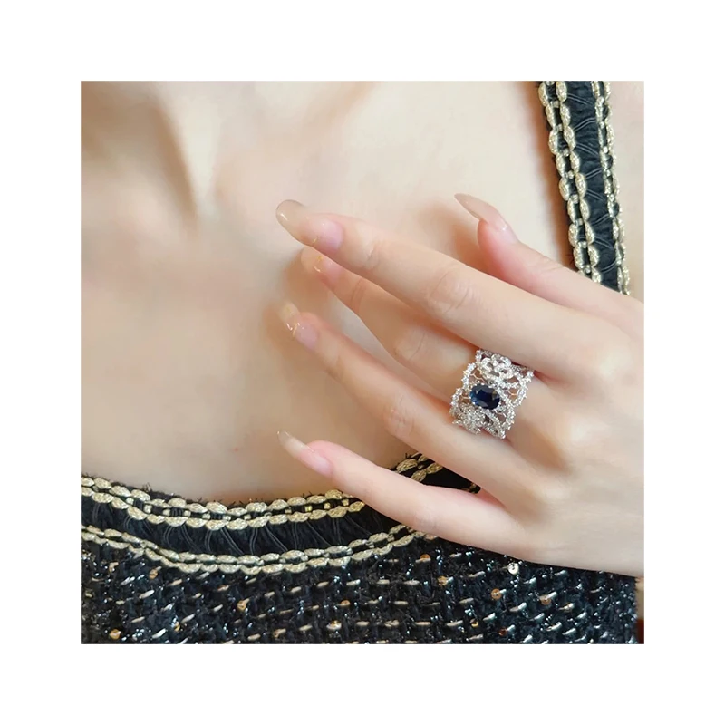 

The latest fashion colorful gemstone high-end hollow ladies ring all-match opening micro-encrusted diamond index finger ring