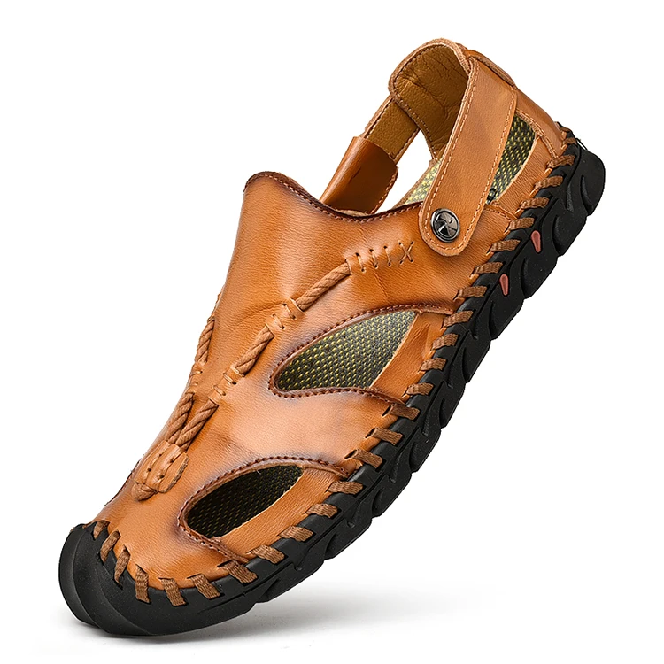 

New fashion high quality sports casual large size summer leather men shoes Rubber sole wholesale sandals shoes, Black,red brown,light brown