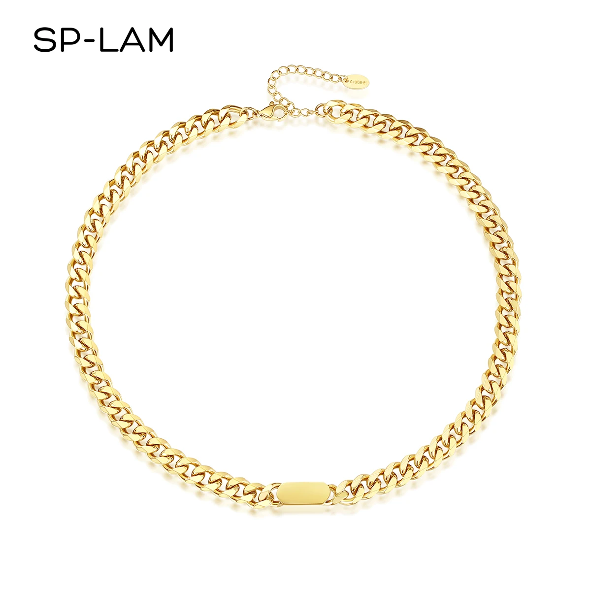 

SP-LAM Cuban Link Chain Jewellery Fashion Luxury Gold Plated Jewelry Stainless Steel Necklace Woman