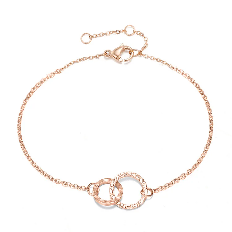 

Trending Fashion rose gold 316l stainless sreel double circle charm bracelet for women wholesale, Like picture