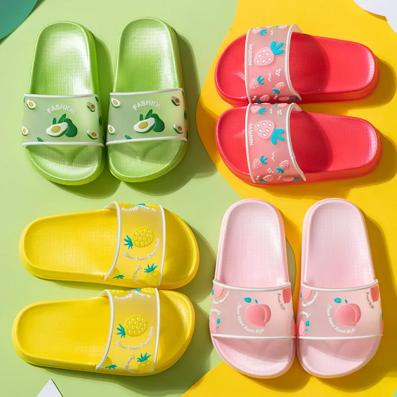 

New Kids Slippers Summer Sweet Fruit slippers For Boys Girls Soft Non-slip Beach Shoes Sandals Children Home Flip Flops, As picture