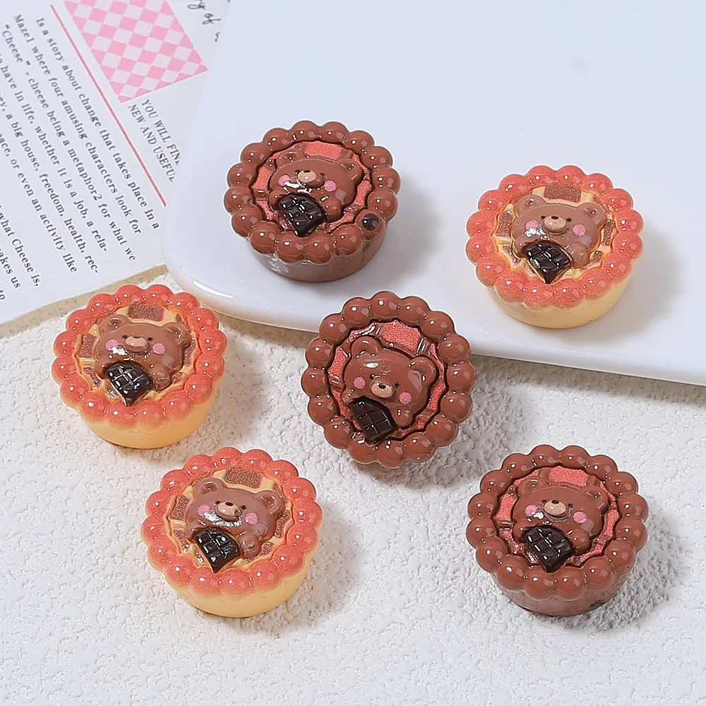 Sweet Chocolate Bear Egg Flatback Miniature Dessert Resin Cabochon for Dollhouse Food Charm for Diy Earring Pendant Refrigerator
