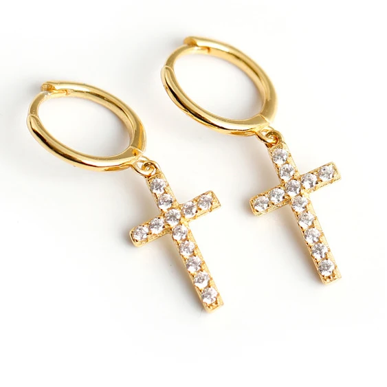 

Euramerican gold plated with CZ 925 sterling silver cross hoop earrings 2020