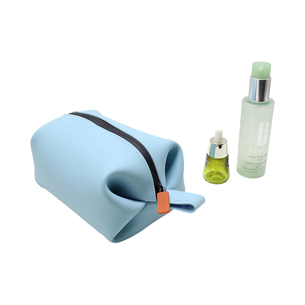 

Hot Selling Wholesale Custom LOGO Recyclable Silicone Travel Toiletry Bag Silicone Makeup Cosmetic Bag, Customized color