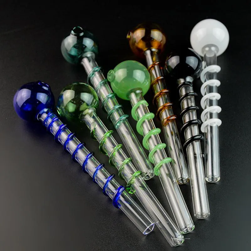 

wholesale Tobacco Hand Colorful Colorful twisty Glass Oil Burner Nail Pipe Handmade Glass Pipe Smoking Accessories Simple Pipes, Blue/ brown/green/black/white