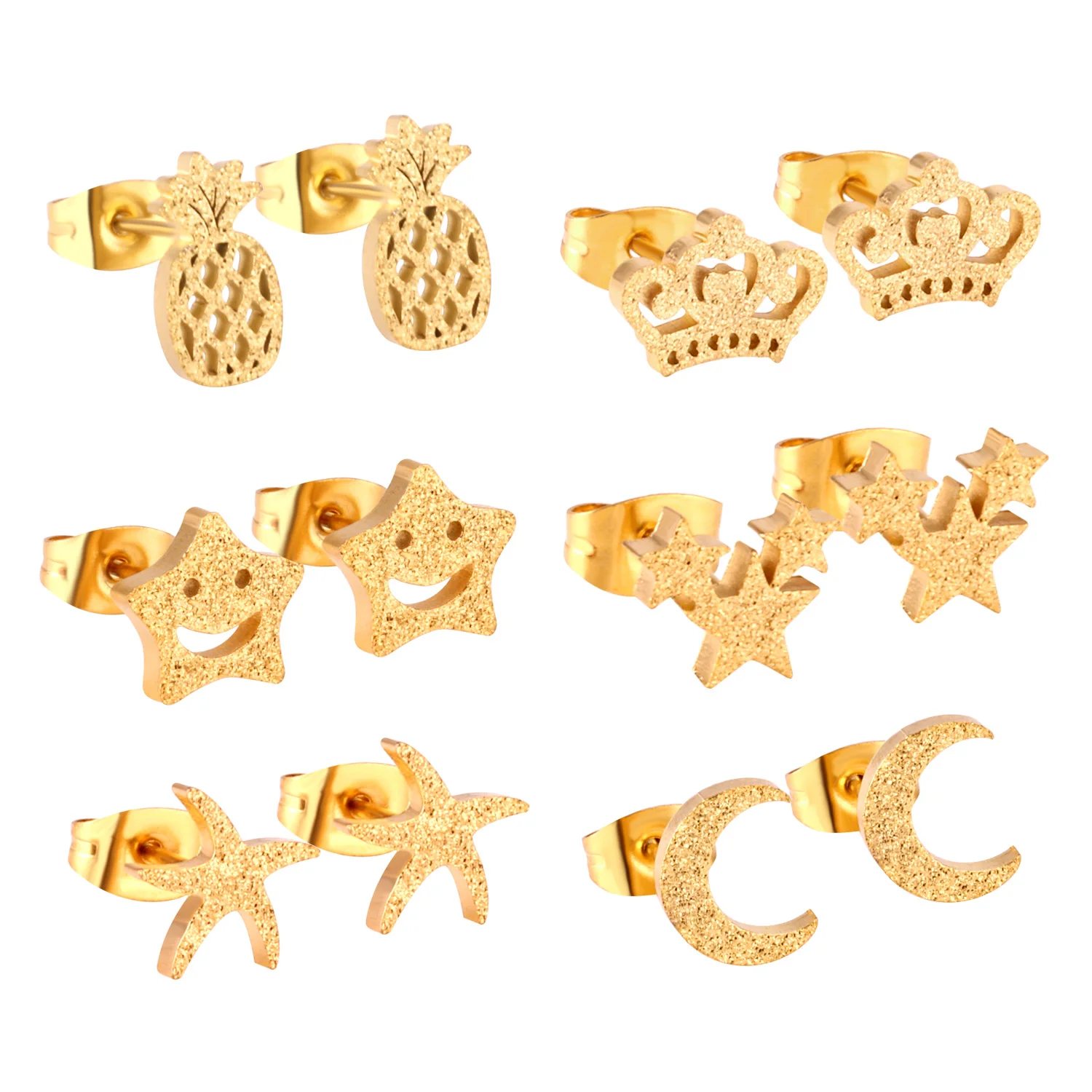 

Unique Design Luxury Gold Plated Spacial Shape Moon and Star Earrings Set Stainless Steel Fashion Fashion Jewelry For Women