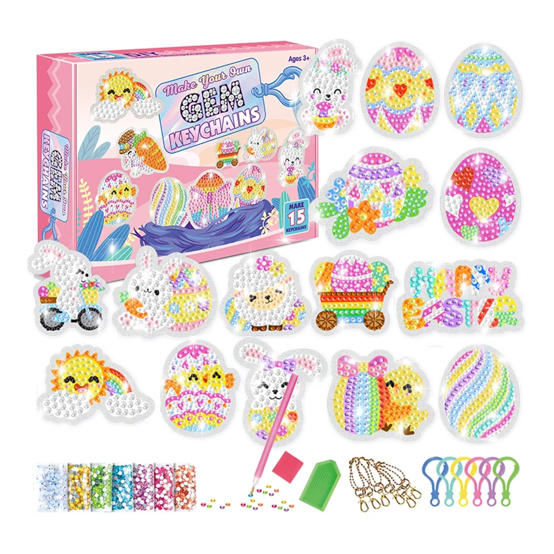 

Diy Cartoon Diamond Painting Keychains Full Drill Round Crystal Gem Keyrings Happy Easter Egg Bunny Kit For Decorate Bags