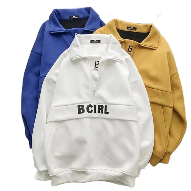 

2021 High Quality Custom half zip hoodies 100% cotton plain turn down collar Sweatshirts for men, Customized color