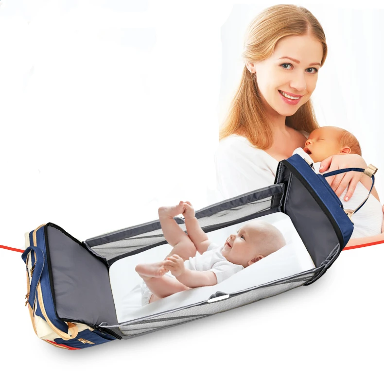 

Mommy Bag Nappy Crib With Changing Mat Foldable Diaper Bag Multifunctional Portable Baby Bed, Customized colors