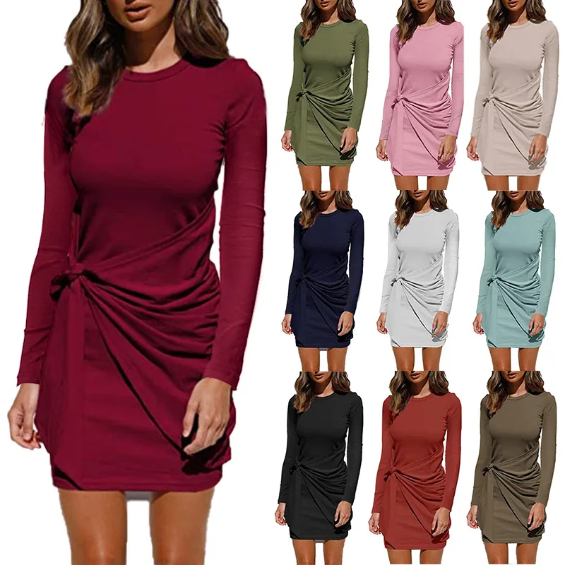 

2022 Autumn And Winter New Casual Knotted Long Sleeve Cotton Dress Xl Womens Dresses Women Best Selling Monsoon