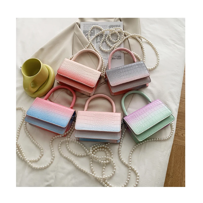 

2021 Female Leather Shoulder Bag Ladies Totes Youth Alligator Flap Bags Fashion Gradient Rainbow Color Women Messenger Handbag