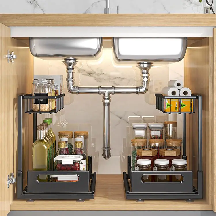 Stainless Steel Foldable Multifunction Under Sink Spice & Food Organizer for Kitchen and Bathroom Storage