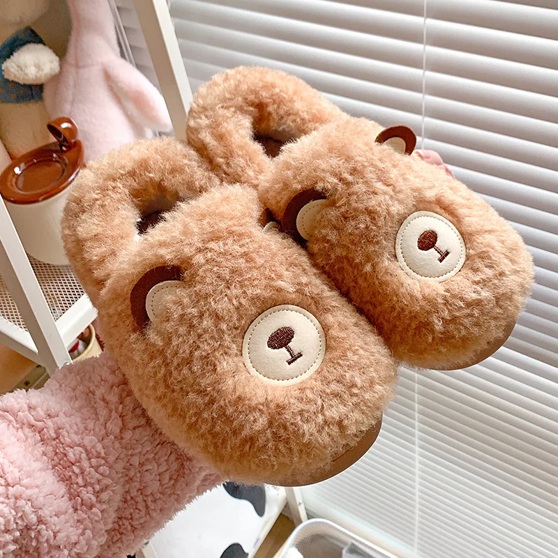 

Fluffy Cotton Shoes Warm fleece Slides Indoor Female Adult Cotton Cartoon Cute Shoes Ladies Slippers