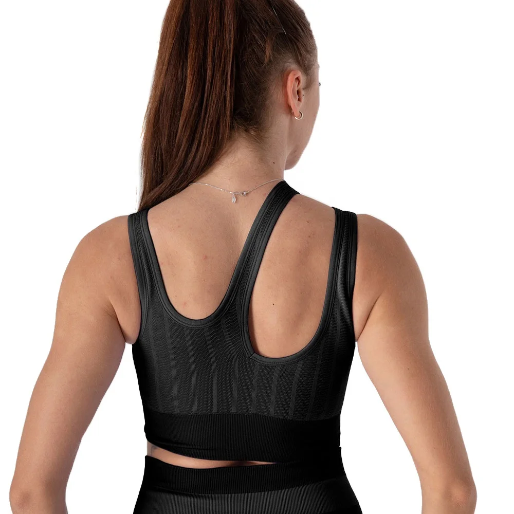 

RTS wholesale ribbed yoga sportswear seamless one shoulder tank top women workout sport bra