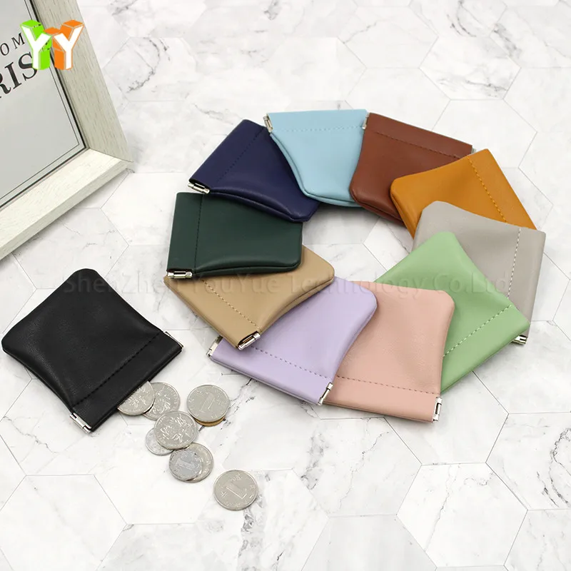 

Colorful Leather Coin Wallets Purse Bag Portable Card Earphone Change Holder with Shrapnel Metal, Yellow,pink,baby blue,black,purple