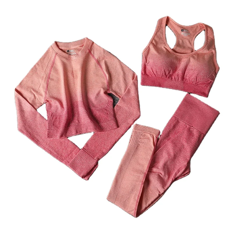 

Sportswear Fitness & Yoga Wear 3-piece set Pink Seamless Women'S Yoga Set Clothing Seamless Leggings, As picture or customized colors