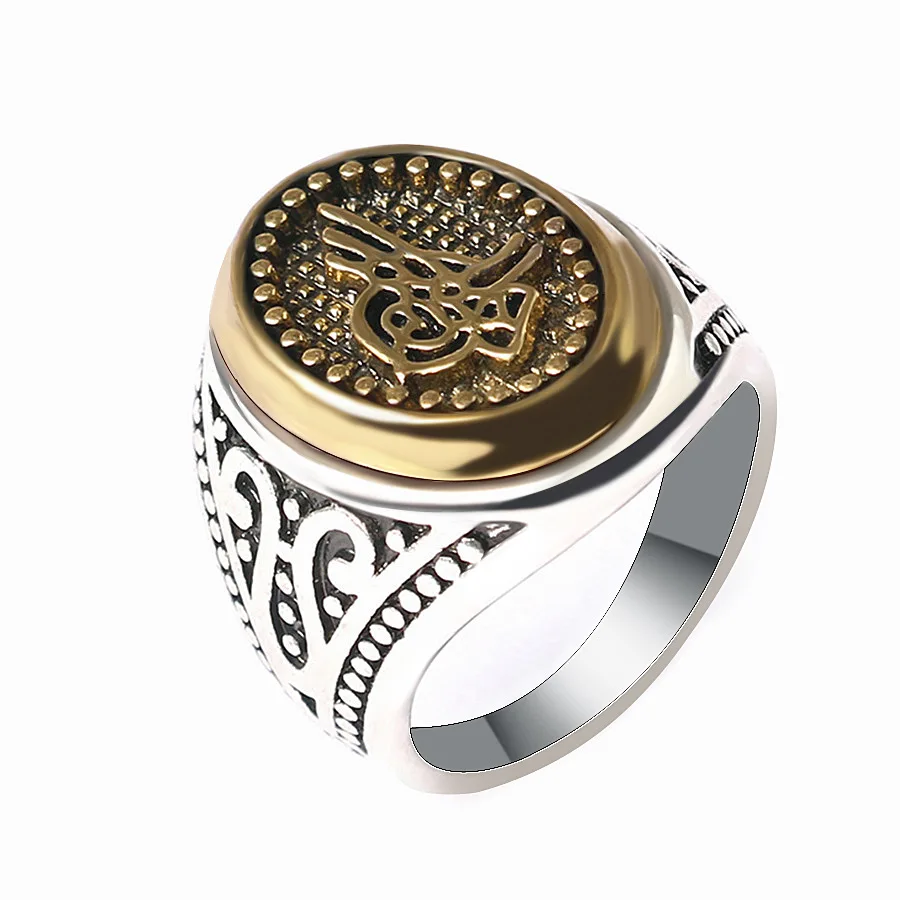 

Men's domineering ring retro fashion two-color gold ring