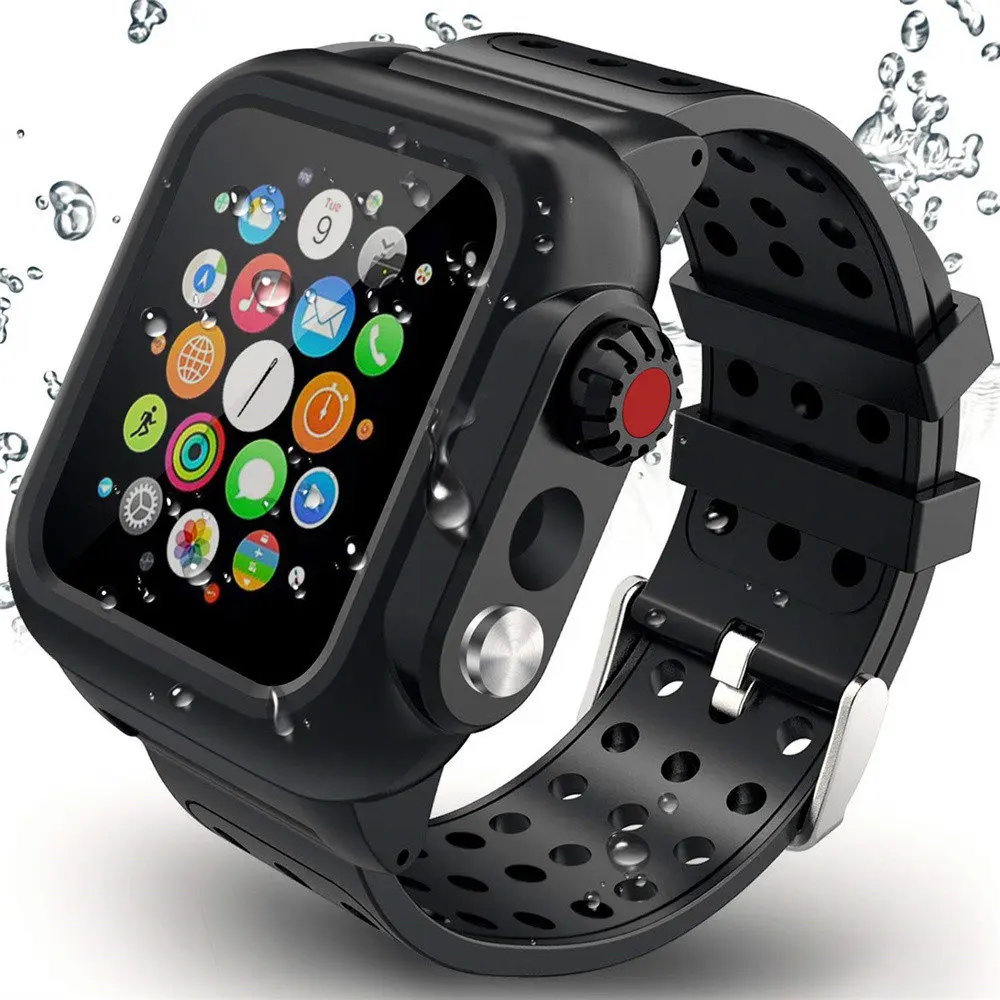 

For Apple Watch Series SE 6 5 4 3 2 iWatch 38 42 40 44mm Waterproof Rugged Case with Silicone Band Strap Screen Protect Cover