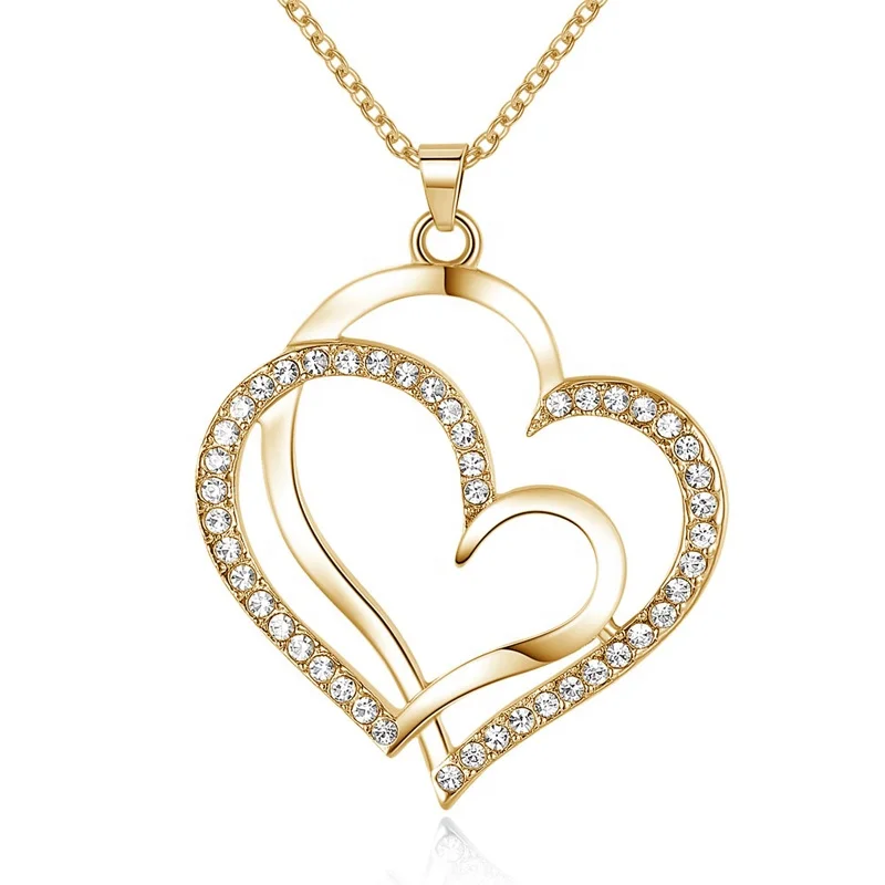 

Full zircon pierced double peach heart couple pendant necklace N57
