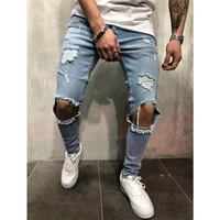 

New Fashion Mens Jeans Skinny Stretch Denim Pants Ripped Frayed Slim Fit Jeans Trousers Hole Pencil Pants Boy Men