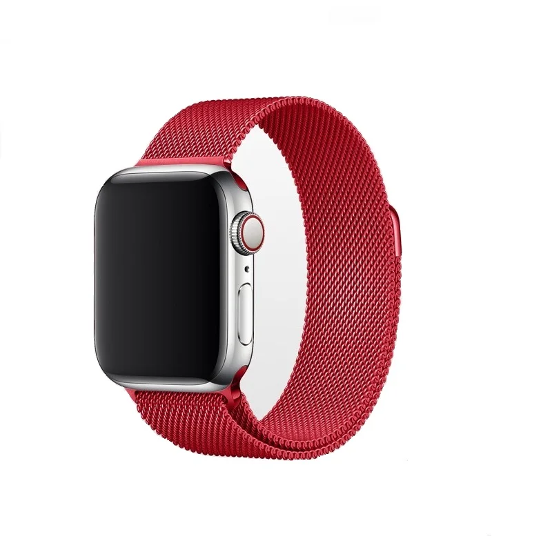 

Fashionable Red Metal Loop Strap For i watch bracelet Stainless Steel Milanese Mesh For Apple Watch Series 6 5 4 3 2 1