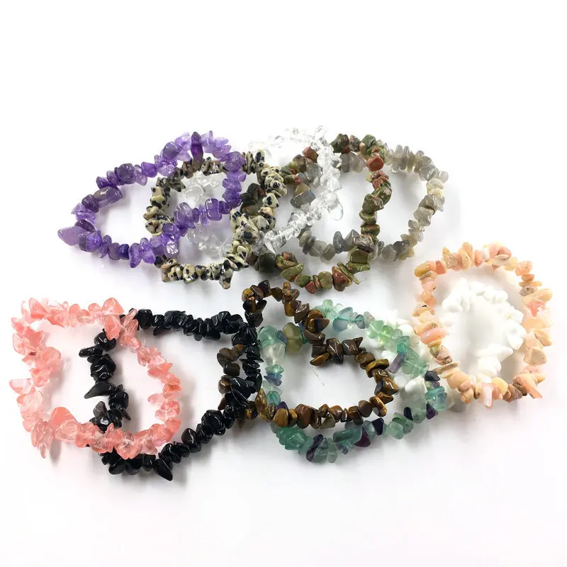 

wholesale gemstone chip bracelets chakra crystal healing chip gemstone stretch tumble polished stone bracelet