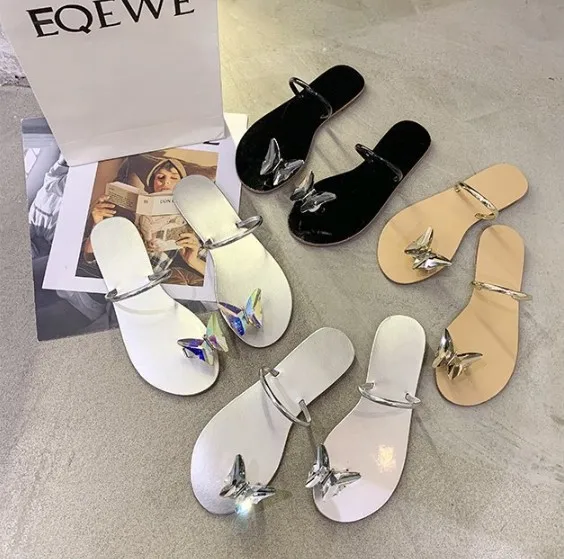 

4 colors Multicolor butterfly ladies diamond sandal slippers