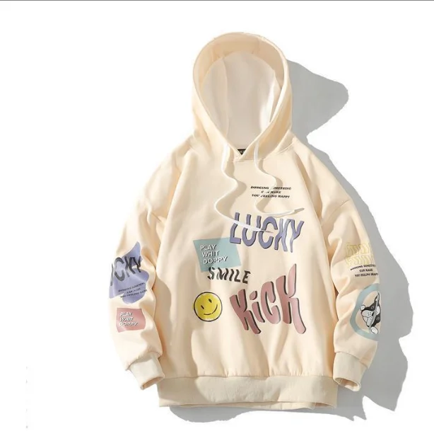 

Graffiti Letter Print Plus Velvet Sweatshirt Men Fleece Hoodie Hip Hop Hooded streetwear Hoodies, Custom colors