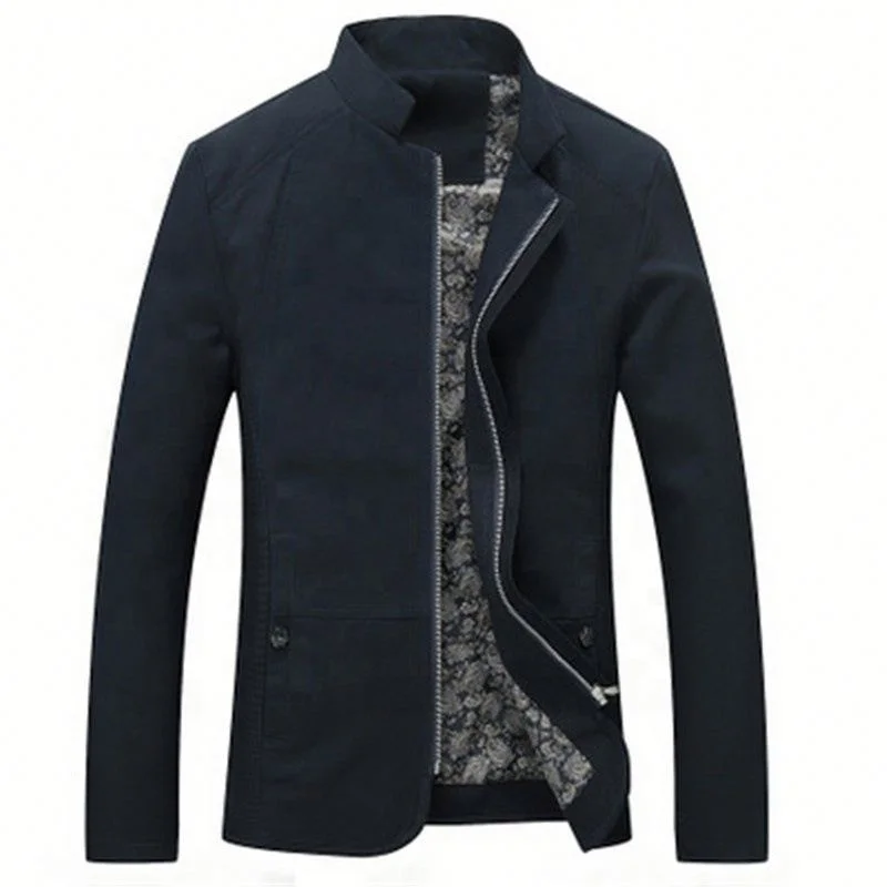 

Designer Business Slim Long Sleeve Cardigan Jackets Stand Collar Large Casual Coat, Khaki/black/beige/navy blue