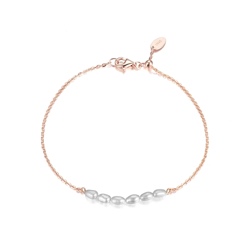 

RINNTIN SB69 Sterling Silver 925 Bracelets for Women with Pearl Chain Bracelets Rose Gold Jewelry