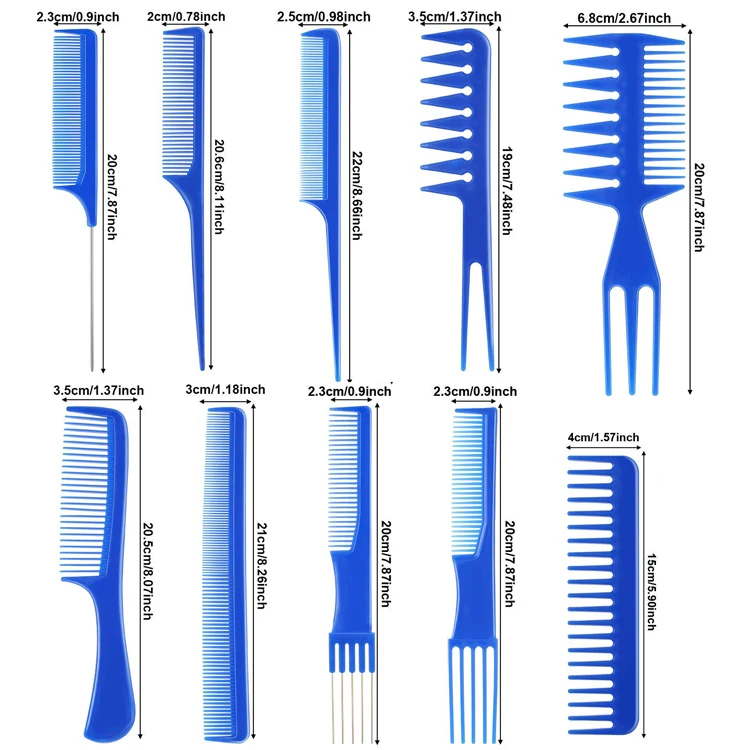 

10 Packs Toothed Tail Pick Styling Hairbrush Salon Professional PP Plastic Beard Hair Brush Combs Set