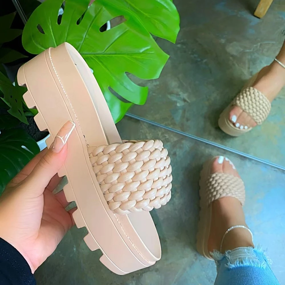 

Ladies summer platform sandals new arrival high heel women outdoor sandal Thick soled medium heel woven slippers