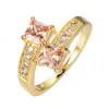 Fashion Gold Open Ring with 2 Champagne Square Zircon ring jewelry for women gifts
