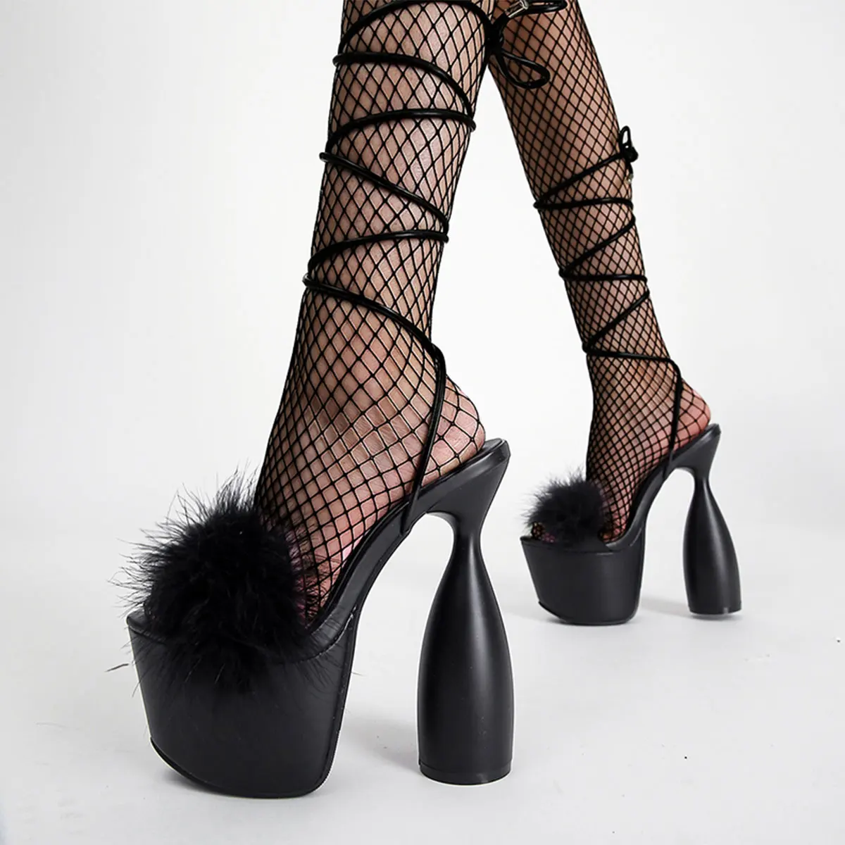 

2022 Rhinestone Peep Toe Bandage Wedge Thin Heeled Sandals