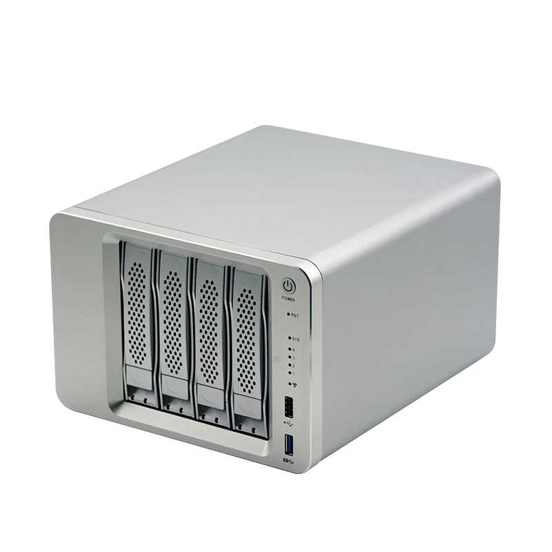 

J1900 dual lan system 4-bay ipfs mining 2.5/3.5 inch HDD hot swap cloud nas storage server case computer, Silver