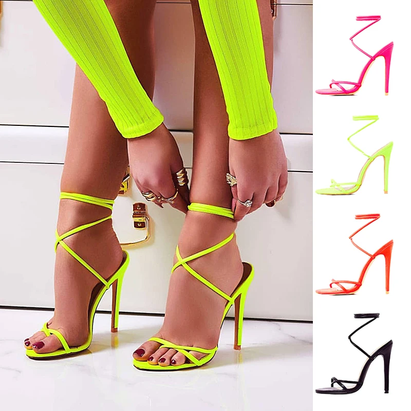 

2021 new arrivals open toe sexy shoes lace up thin high heels stiletto sandals