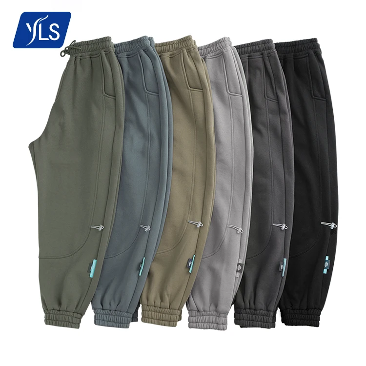 

YLS In Stock Wholesale Elastic Waist Fleece Lined Sweatpants Loose Fit Solid Color Track Pants Men
