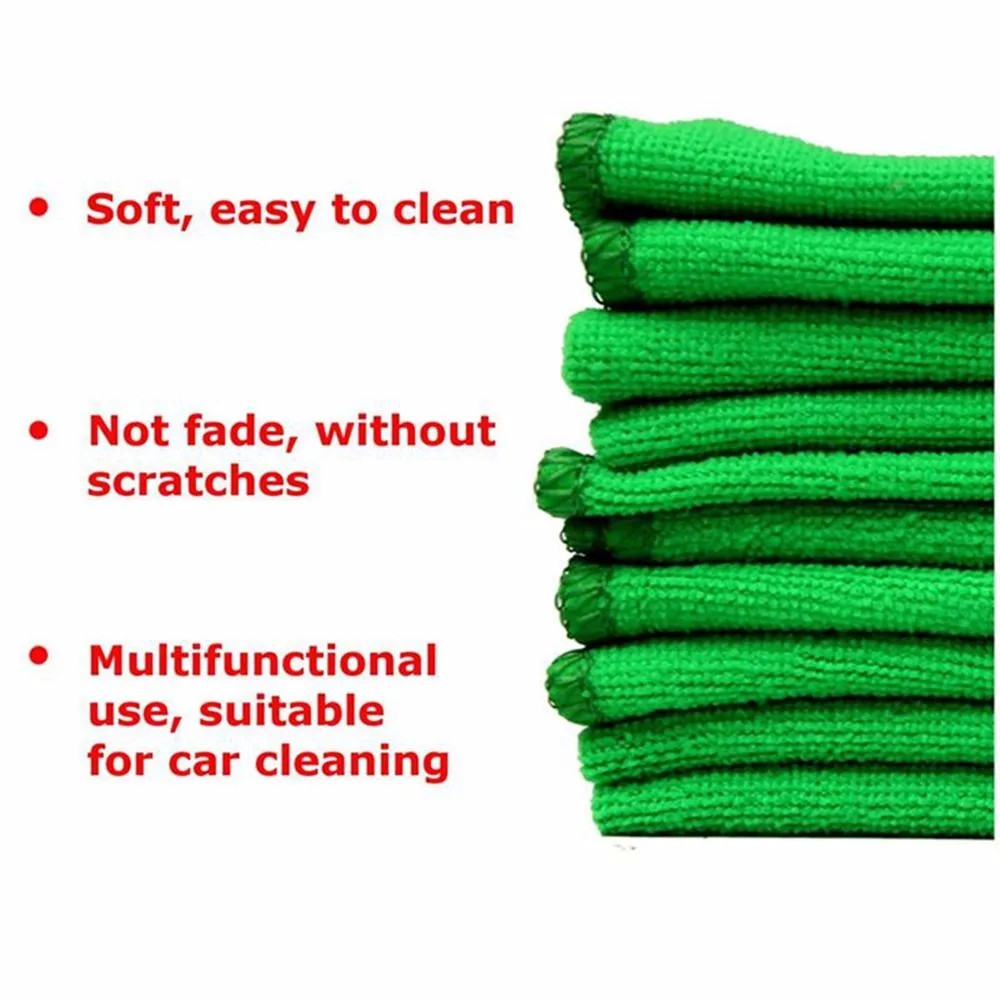 US 10Pcs Green Microfibre Clean Auto Car Detailing Soft Cloths Wash Towel Duster 