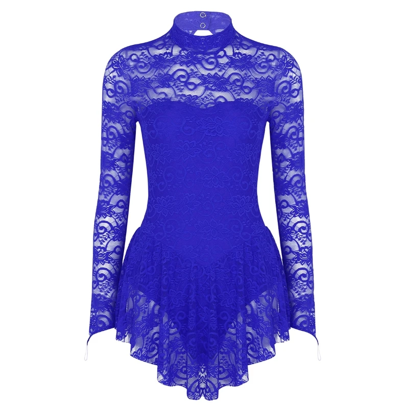

iEFiEL Women Adult Long Sleeve Soft Lace Ballet Dress Gymnastics Leotard Ice Skating Dress Stage Performance Competition Costume