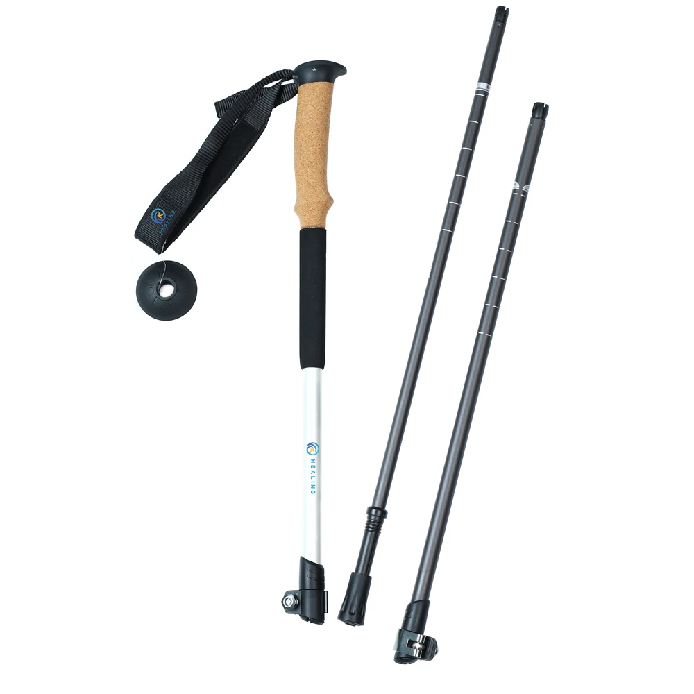 

Soft Cork&EVA Handle 7075 Aluminum Walking Stick 3 Sections Adjustable Trekking Poles Manufacture outdoor sports, White+black