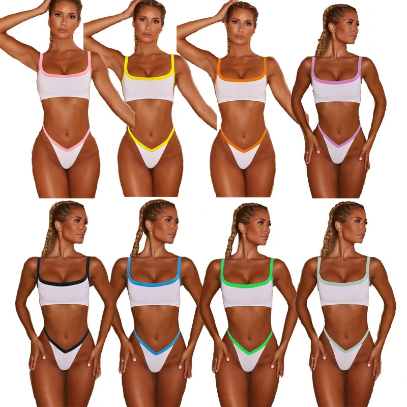 

Girl Sexy Monokini Tank Top Swimsuit Solid Color High Waist Thong Swimwear Beach Plus Size Bikini, As picture
