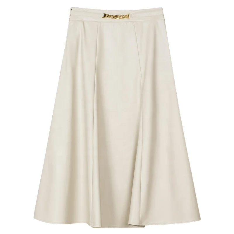 

High waist swing PU leather half-body skirt new winter OL temperament knee-length half skirt