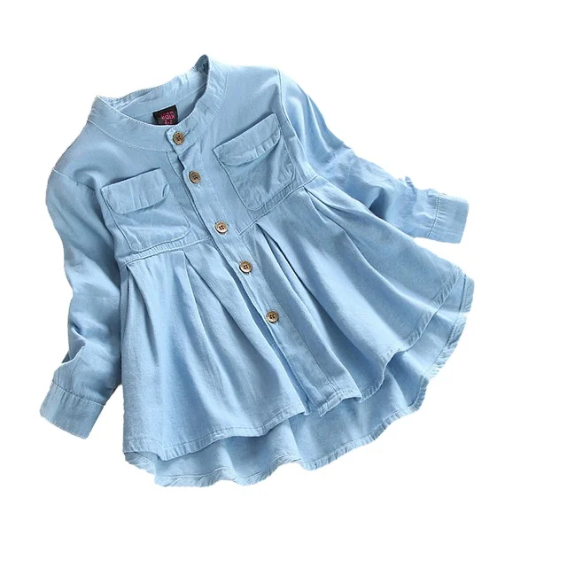 

Autumn girls' long-sleeve shirts children baby skirts children's stand-up collar cotton denim shirts spring and autumn clothes